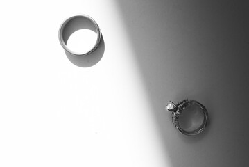 A wedding ring is a finger ring typically worn on the base of the left ring finger, usually forged...