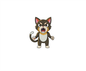 handrawn standing cat angry character illustration vector