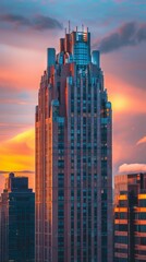 Fototapeta na wymiar Art Deco styled skyscraper at dusk