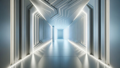 Futuristic Corridor with Geometric LED Lighting in a Modern Structure