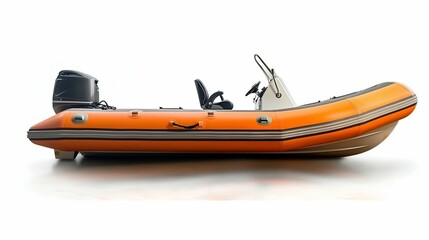 Inflatable Motorboat Isolated on White for Water Expeditions. Generative ai