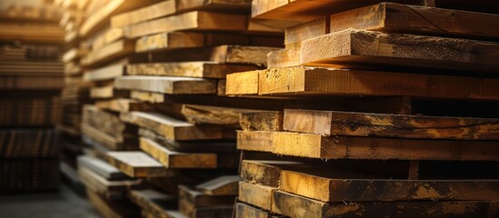 Lumber stored in a warehouse