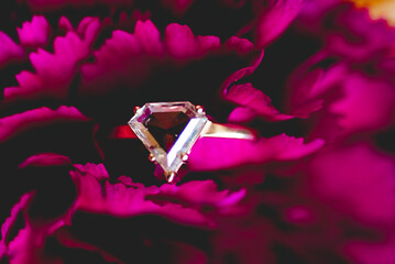 A wedding ring is a finger ring typically worn on the base of the left ring finger, usually forged...