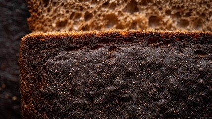 Black dark bread texture toast wholemeal food slice. Banner background design 