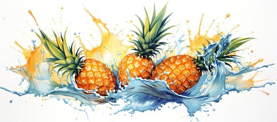 fresh pineapple fruit with splash of water