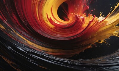 beautiful background. a dramatic and explosive swirl of paint with vibrant golds and reds fading into a black void depicting movement and energy