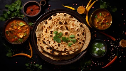 Indian ethnicity food curry naan roti meal concept - obrazy, fototapety, plakaty