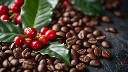 Coffee bean plant plantation with leaves and leaves. Banner background design 