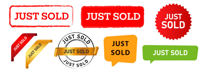just sold rubber stamp speech bubble label sticker sign gold red ribbon corner set collection