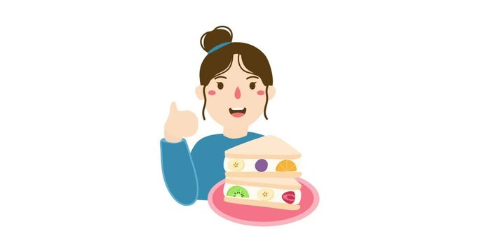 woman selling sando or sandwich fruit animation