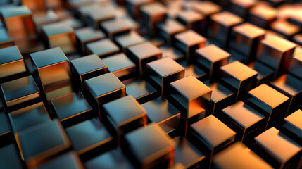 Obraz premium A photo of a 3D abstract pattern, with depth and perspective. There were many squares on it that reflected the colors of the sunset.