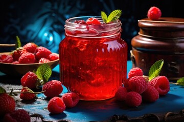 Raspberry jam with delicious berries, homemade