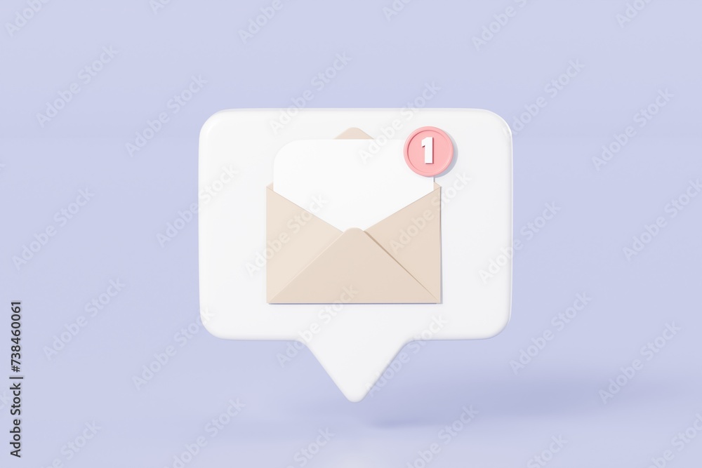 Poster 3d mail envelope icon with notification new message sign icon. minimal email letter with notificatio