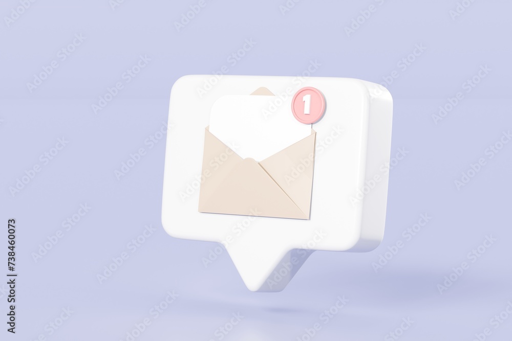 Poster 3d mail envelope icon with notification new message sign icon. minimal email letter with notificatio