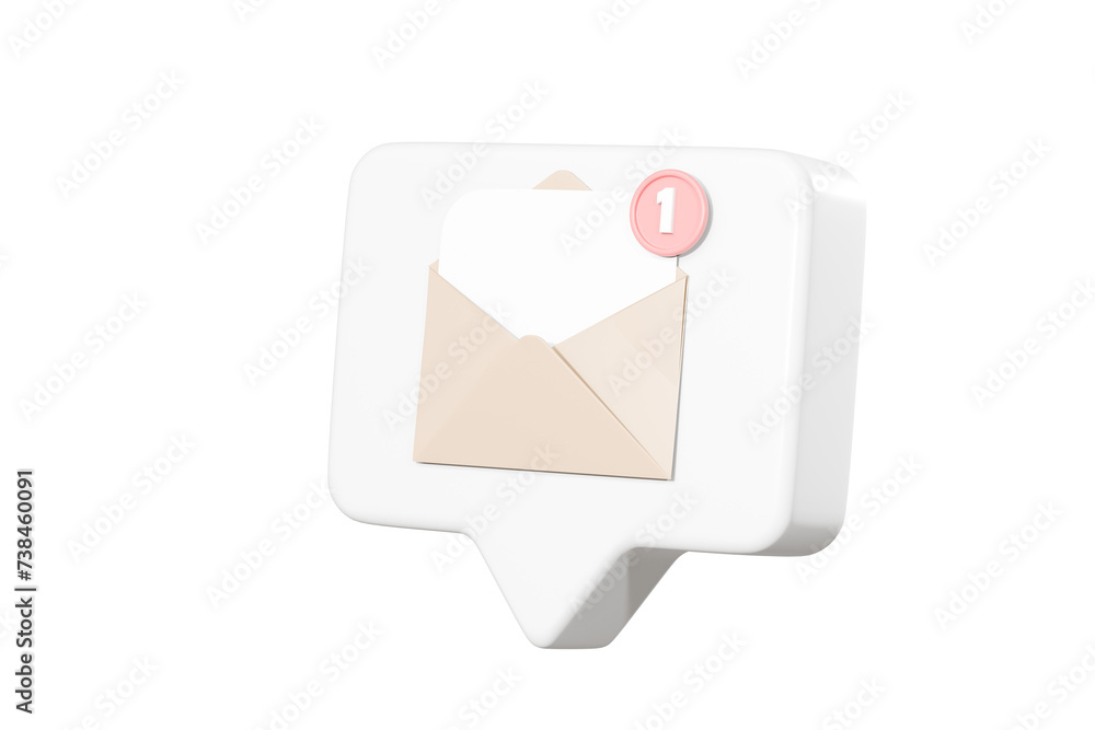 Poster 3d mail envelope icon with notification new message sign icon. minimal email letter with notificatio