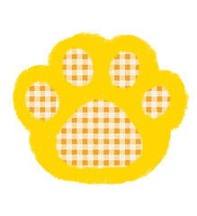 オレンジのチェック柄の肉球のアイコン　クレヨンタッチ　