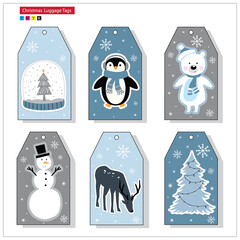 Christmas luggage tags with cute Christmas character
