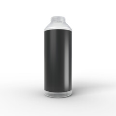 Transparent PET Bottle with a black black label copy space, 3D rendered for illustrations and psd mockup isolated on a white background.