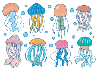 hand drawn beautiful jellyfish doodle illustration design element
