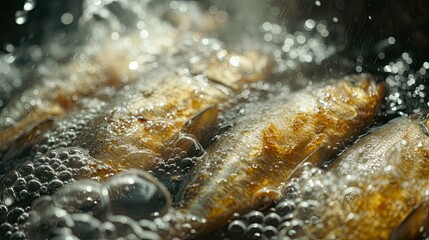 Whole fish fried cooking on grill oil pan. Banner background design