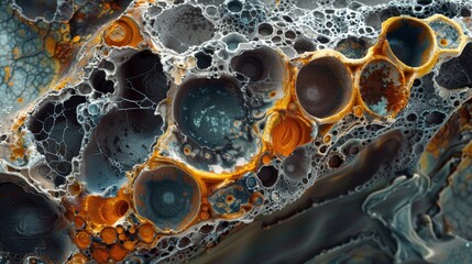 Detailed microscopic view of rust on metal, showcasing texture and patterns, high clarity
