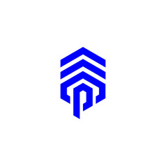 monogram p with arrow logo design graphic template