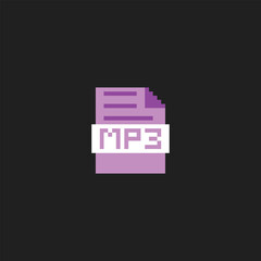 this is mp3 file icon in pixel art with simple color and black background ,this item good for presentations,stickers, icons, t shirt design,game asset,logo and project.