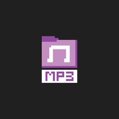 this is mp3 file icon in pixel art with simple color and black background ,this item good for presentations,stickers, icons, t shirt design,game asset,logo and project.