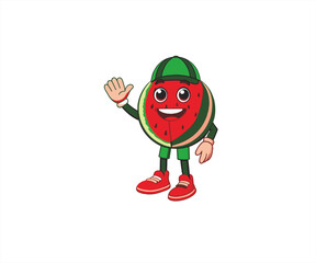 character of watermelon fruit flat design illustration
