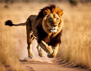 lion running in the wild