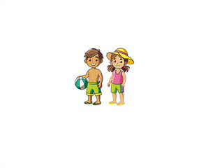 children in the park character mascot illustration