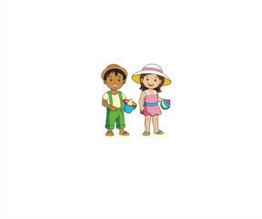 children in the park character mascot illustration