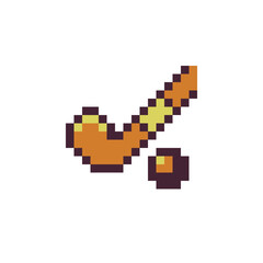 Fototapeta premium Field hockey pixel art icon. Sport equipment. Game assets. Icon for websites, web design, mobile app. 8-bit sprite. Isolated vector illustration. 