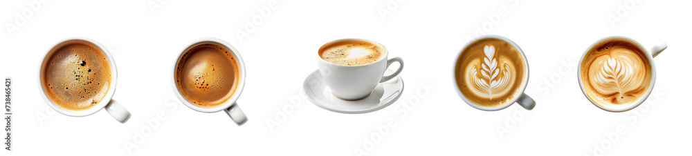 Wall mural set of cups of coffees on transparency background png - Wall murals