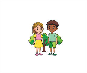 children playing in the park character mascot illustration