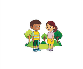 children playing in the park character mascot illustration