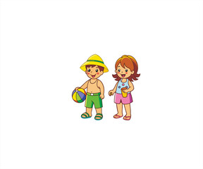 children playing in the park character mascot illustration