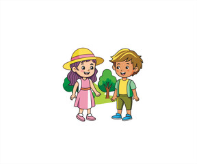 children playing in the park character mascot illustration