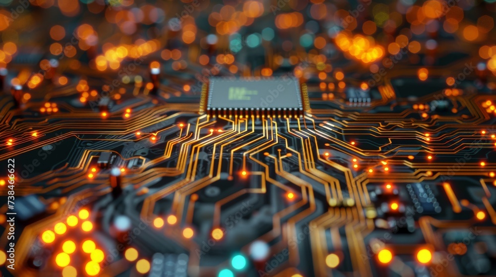 Poster microscopic view of computer chip circuits, highly detailed