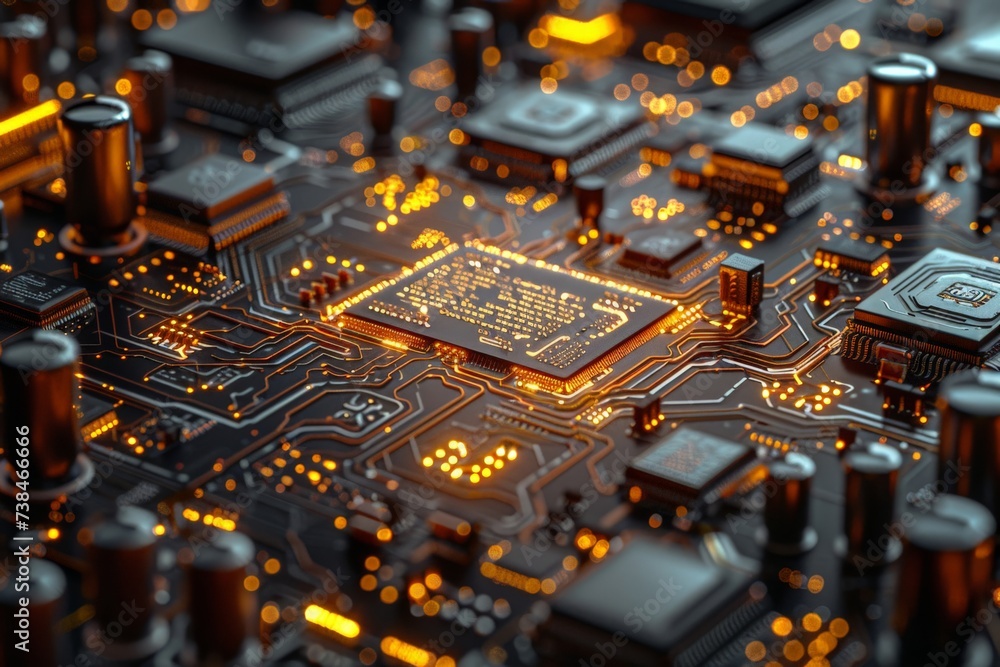 Aufkleber microscopic view of computer chip circuits, highly detailed