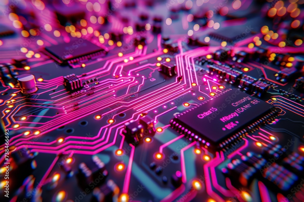 Poster microscopic view of computer chip circuits, highly detailed