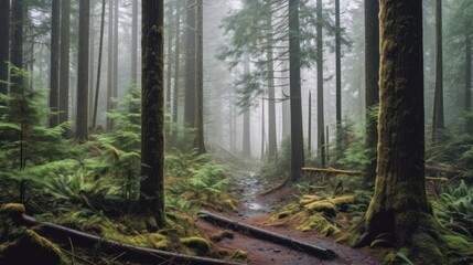Obraz premium Beautiful view foggy forest