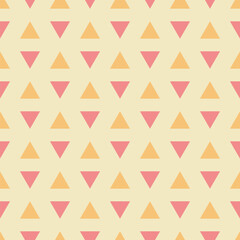 lines of pink and yellow triangles. geometric repetitive background. vector seamless pattern. champagne fabric swatch. wrapping paper. design template for textile, linen, home decor