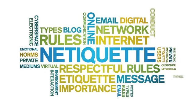 Netiquette animated word cloud;text design animation tag kinetic typography seamless loop.