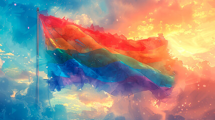 Flag watercolor painting with rainbow colors. Gay and lesbian movement. LGTBI community - obrazy, fototapety, plakaty