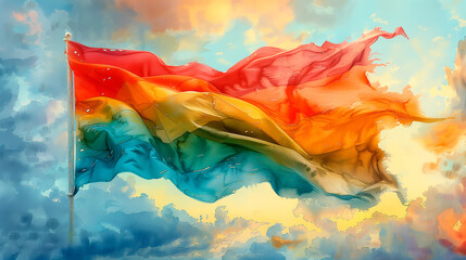 Flag watercolor painting with rainbow colors. Gay and lesbian movement. LGTBI community