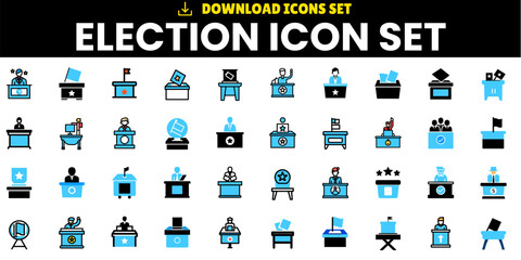 Election and Voting Icon Set: Solid Icons Representing a Wide Range of Themes Including Vote, Government, Campaign, Political, and Voter Concepts.
