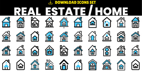 Real Estate icon set. Realty, property, mortgage, home loan and house icons collection vector