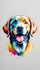 Colorful Labrador Retriever dog illustration on watercolor splash isolated on white background