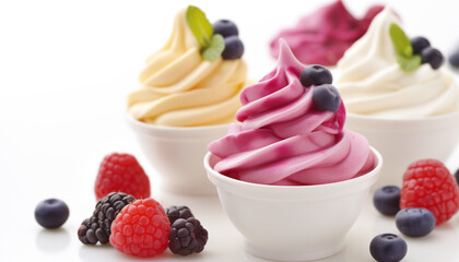 Delicious frozen yogurt topped with fresh berries for refreshing dessert